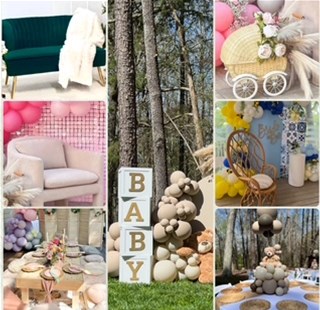 Party decoration rentals with pedestals and backdrops in Charlotte NC